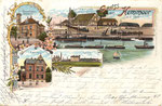 Lithografie Gruss aus Hemmoor a.d. Oste, Schiffsladeplatz Schwarzenhütten, Cement - Fabrik, Verwaltungs - Gebäude, Postamt, gel. 1898