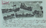 Gruss aus Oberndorf a.d. Oste,Eingang z.Dorf, Bentwisch-Fähre,Mühle,Pfarrhäuser,St.Jürgen-Kirche,Mahlers Gasthaus,Meyers Hotel,gel. 1899