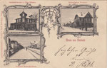 Gruss aus Basbeck, Geschäftshaus v. Otto Kemna, Kaiserliches Postamt, Bahnhof Basbek-Osten, gel. 1900