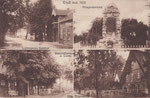 Gruß aus Hüll, Luhrmanns Gasthof, Kriegerdenkmal, Geschäftshaus J.Cordts, Kaufmann Tripmacher, gel. 1936
